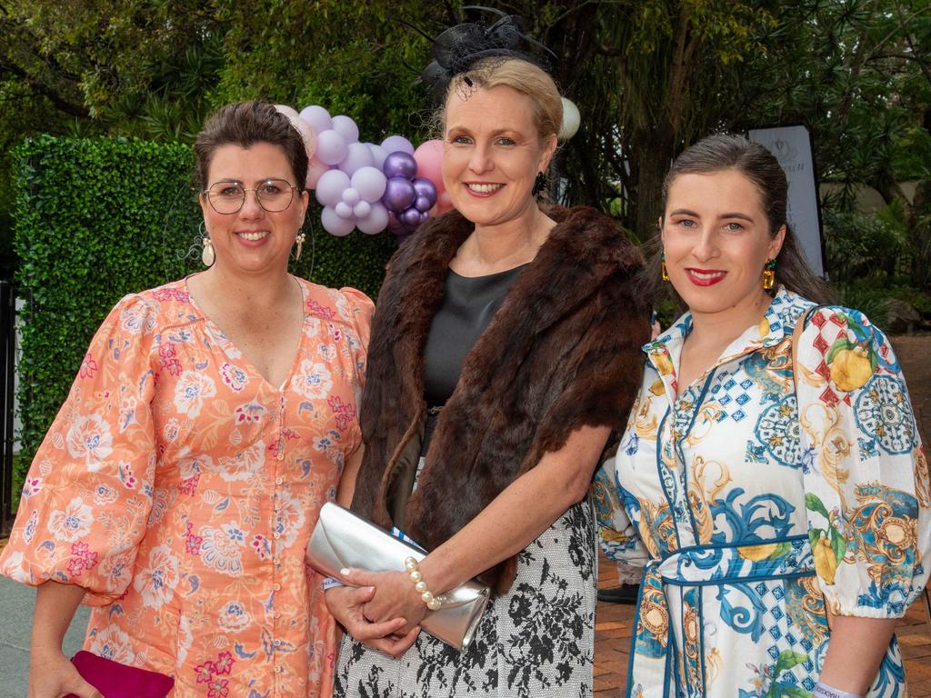 (From left) Alisa Panzram, Emma Ziviant and Ebony Panzram. Weetwood Raceday at Toowoomba Turf Club. Saturday, September 28, 2024. Picture: Nev Madsen.