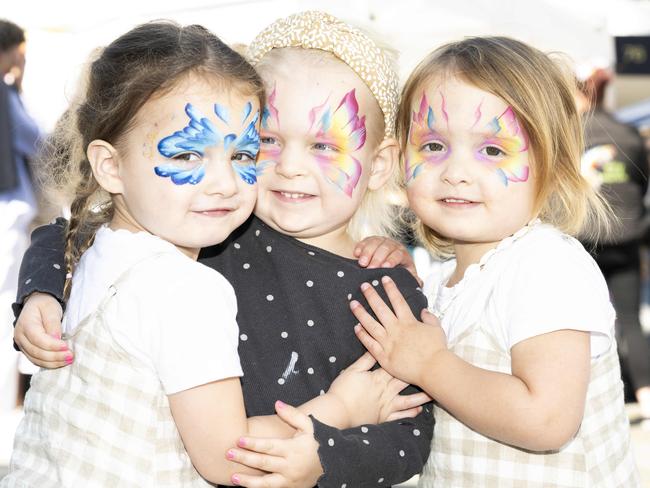 Mikhali Astri-Ellis, 3, Lola Wilson, 3 and Baylah Astri-Ellis, 3, at CronullaFest at Cronulla on the 09/09/2023. Picture: Daily Telegraph/ Monique Harmer