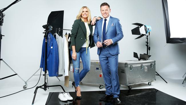 Guest Insider editor Sonia Kruger styling Ninja Warrior co-host Ben Fordham. Picture: Tim Hunter