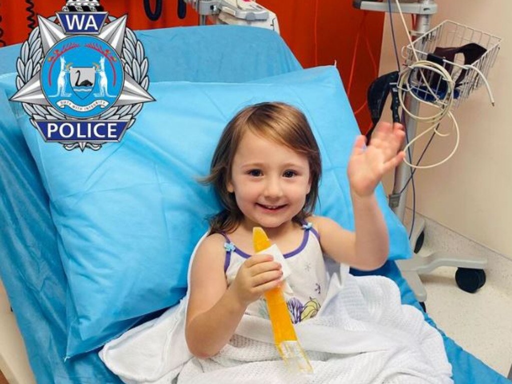 Cleo Smith in hospital after she was found by police. Picture: WA Police