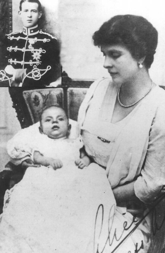 Prince Philip in his mother's arms, Princess Alice of Greece in 1921. Picture: Supplied.
