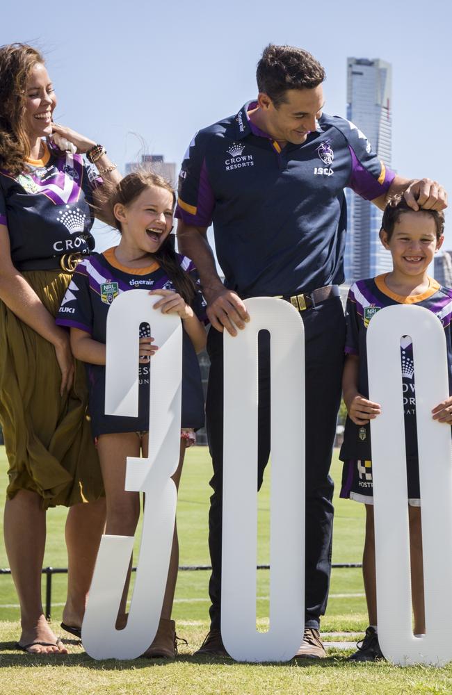 Slater with his family before his milestone game. Picture: Jono Demos