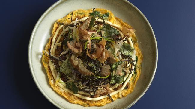 Levi’s omelette with pork, kewpie and water chestnut. Picture: Jason Loucas