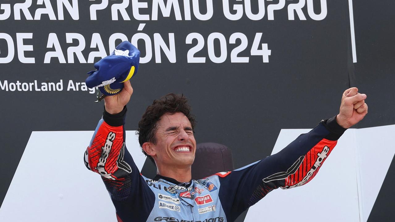 Marquez was euphoric after banishing his near three-year victory hoodoo. (Photo by Pierre-Philippe MARCOU / AFP)