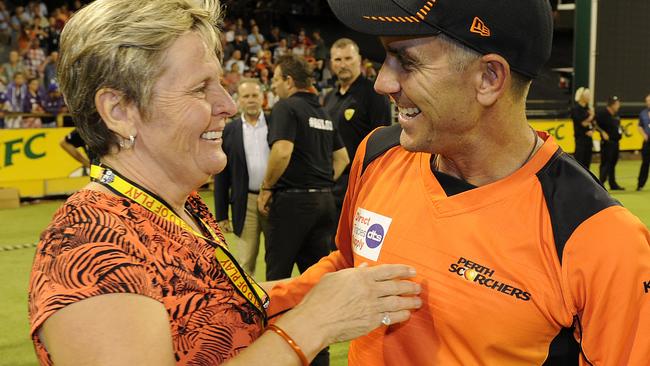 SPORT - The Big Bash League grand final between Perth Scorchers and Hobart Hurricanes. PICTURED- CEO Christina Matthews and coach Justin Langer