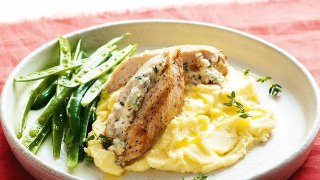 Feta and lemon stuffed chicken breasts with mash. 15 delicious dinner recipes featuring chicken breast.