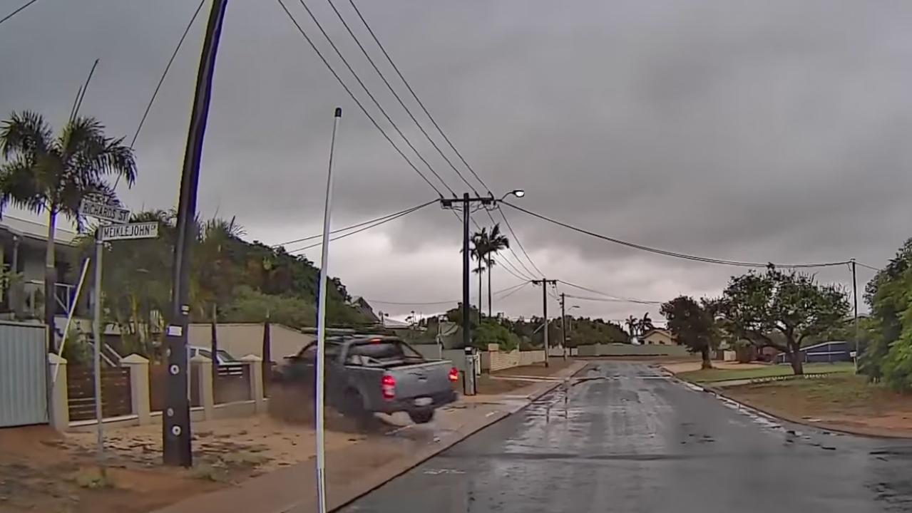 The car slammed into the home's front yard. Picture: Facebook/Dash Cam Owners Australia