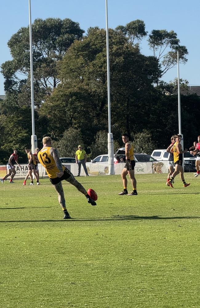 Riley D'Arcy has a shot for goal. Picture: Simon McEvoy