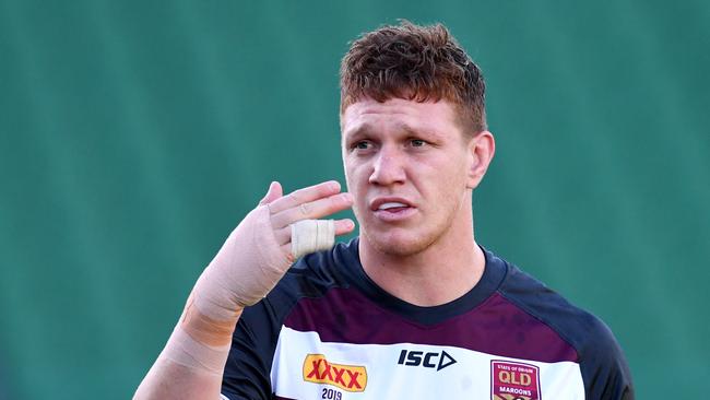 Dylan Napa with his taped up fingers. Picture: AAP Image/Darren England