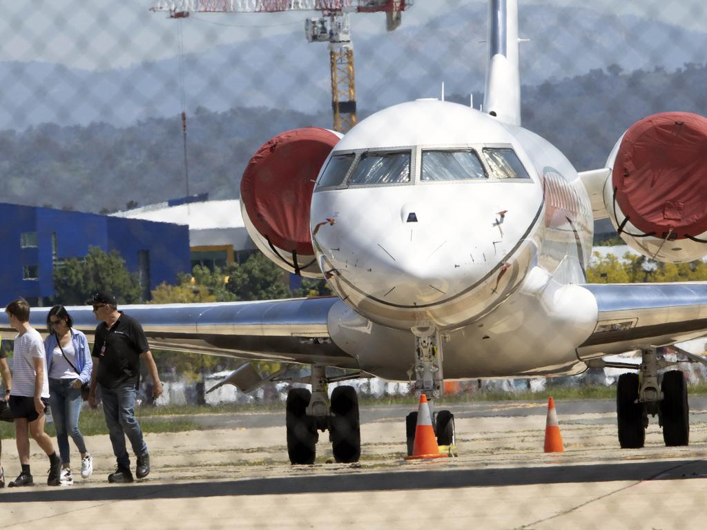 Clive Palmer's plane was at RAAF base Fairbairn in Canberra, but he did not attend the High Court. Picture: NCA NewsWire