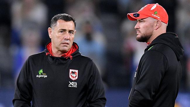 Shane Flanagan, left, was approached to become a coaching consultant at the Titans. Picture: AAP Image/Dan Himbrechts