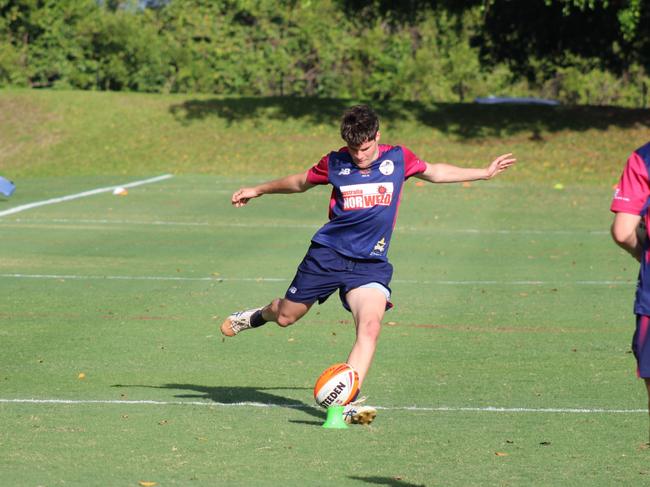 St Augustine's College hooker Ben Walker practices ahead of the school's final game against Mareeba SHS in the Aaron Payne Cup. Picture: Jake Garland