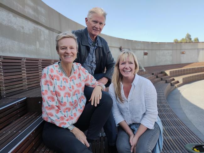 Spring Bay Mill owner Graeme Wood and his partner Anna Cerneaz, left, and singer Ange Boxall, at the mill’s newest performance space.