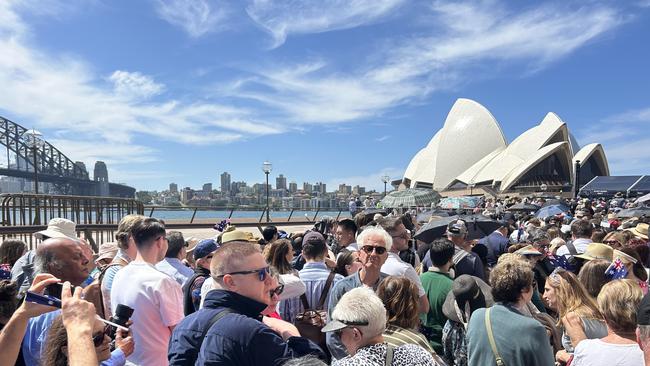 Large groups are gathering to meet King Charles and Queen Camilla ahead of their appearance at Sydney Opera House. Picture: Adelaide Lang / NewsWire.