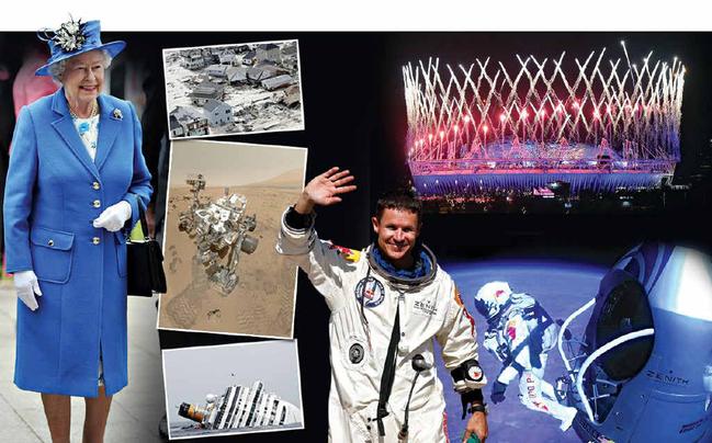 CLOCKWISE FROM TOP: Queen Elizabeth II celebrates her Diamond Jubilee; Hurricane Sandy strikes America’s north-east; the London Olympics go off with a bang; Felix Baumgartner skydives from 39km above the earth; Costa Concordia sinks off Italy’s west coast; NASA’s Curiosity rover lands on Mars.