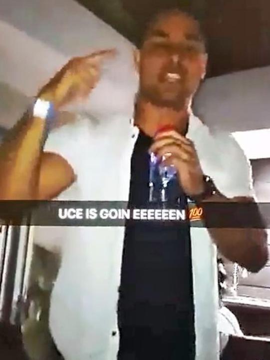 Jarryd Hayne singing on the Snapchat video, which he claims were a prank.