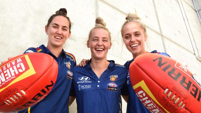 Sharni Webb, Nicole Hildebrand and Kaitlyn Ashmore are ready for the Grand Final. Picture: AAP Images