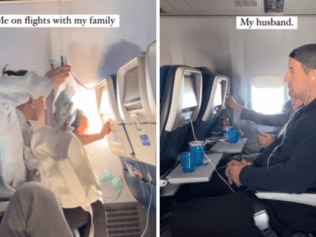 Woman sparks debate by looking after children on a plane while her husband relaxes. Source: Instagram