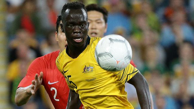 Awer Mabil in action for the Socceroos against South Korea. Picture: AFP 