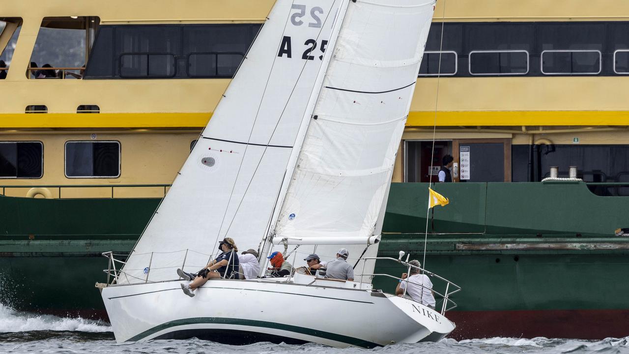 The Sydney yacht Nike putting on a show for ferry passengers.