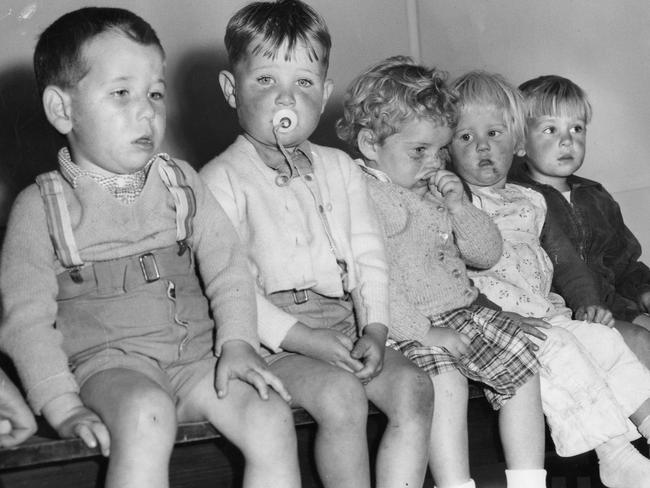 1963: Looking lost and feeling lost, these five children were waiting to be claimed at the police room at Oakbank racecourse in South Australia. Picture: Pat Crowe/File