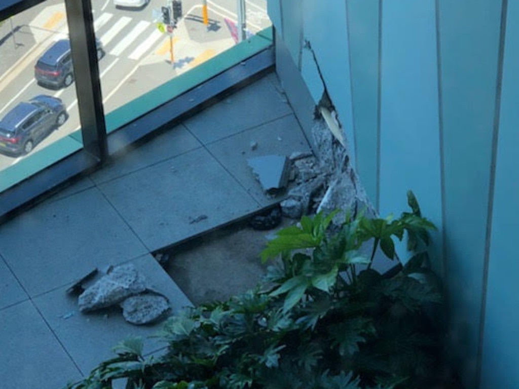 Opal Tower resident Bill Badie, 28, snapped this photograph of damage to concrete panels that appeared days ago. Picture: Supplied