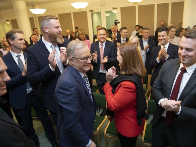 Anthony Albanese was welcomed into the Government Caucus room at Parliament House on Tuesday. Picture: NCA NewsWire / Andrew Taylor