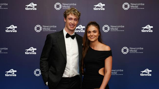 Marc Polmans and partner at the Newcombe Medal. (Photo by Graham Denholm/Getty Images for Tennis Australia)