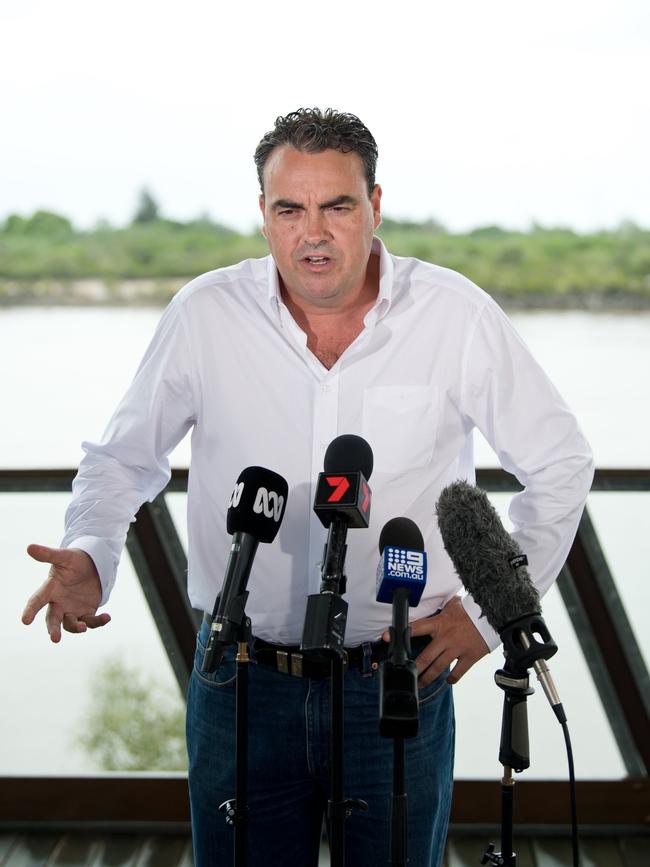 An animated Jason Costigan faced media in Mackay to deny harassment allegations made against him.