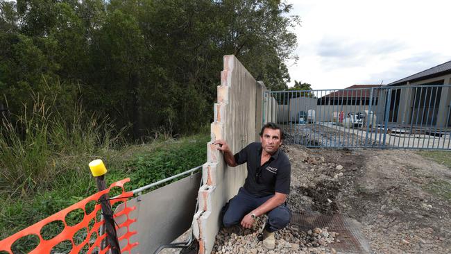 Mr Cassar fears the wall could injure his children if it collapses. Picture: Glenn Hampson.