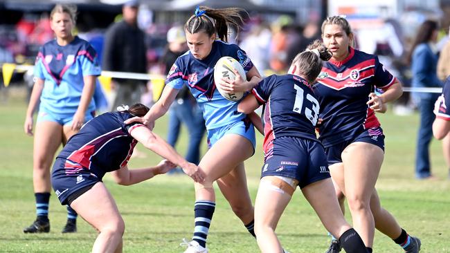 Emmaus College v Marymount College Schoolboy rugby league confraternity carnival. Thursday June 29, 2023. Picture, John Gass