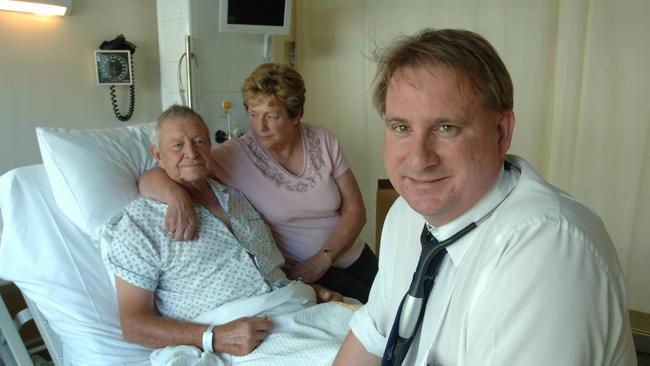 Cardiologist Dr Philip Tideman with heart patient Brian Exton of Bordertown with his wife Lyn. Picture: File