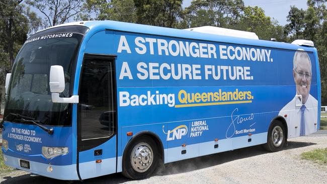 Prime Minister Scott Morrison's campaign bus in Queensland in November. Picture: AAP/Tim Marsden