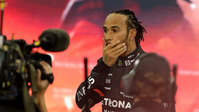 Mercedes' driver Lewis Hamilton reacts after last year’s controversial finish. Picture: AFP