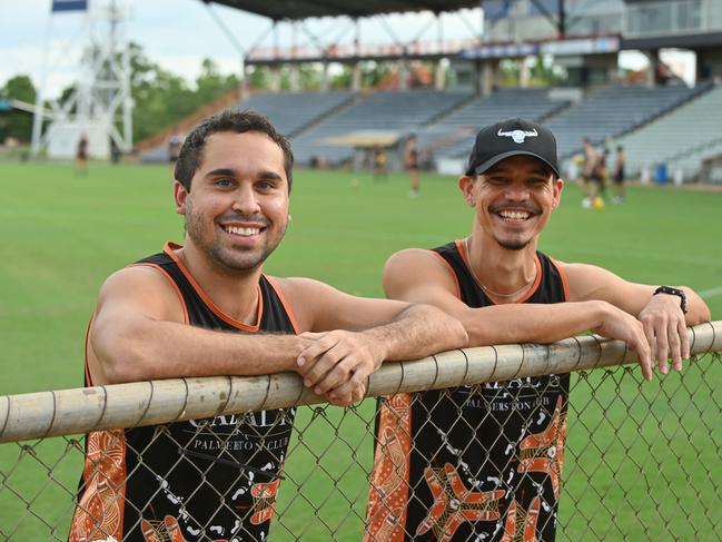 The NTFL rep team training ahead of their game against Woodville-West Torrens Mens Captain Braedon McLean (right) with vice captain Jarrod Stokes. Picture: Julianne Osborne