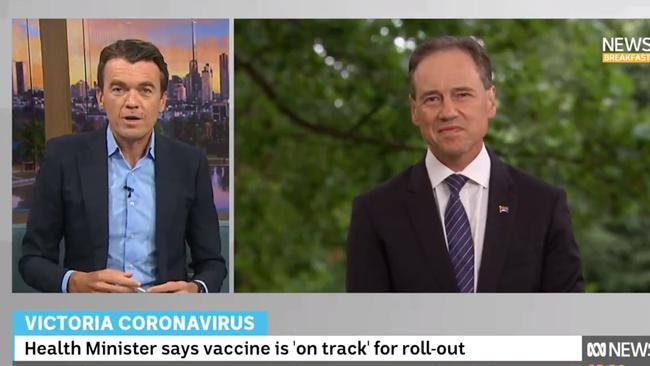 Greg Hunt during the ABC interview with Michael Rowland on Wednesday.