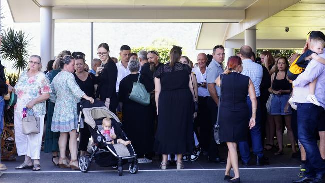 Family and friends console each other at the funeral of Declan Laverty. Picture: Brendan Radke