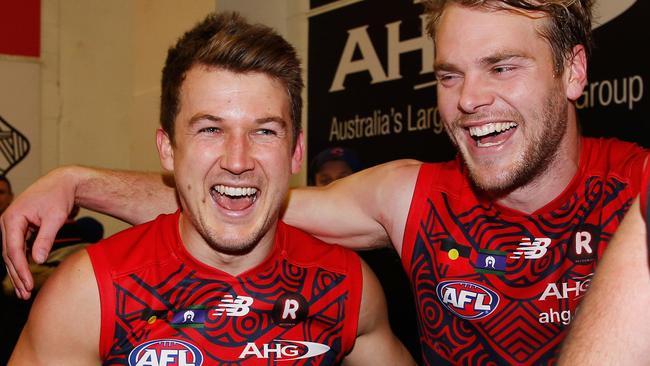 Jack Trengove with Jack Watts as a Demons player in 2017. Picture: Michael Dodge/Getty Images