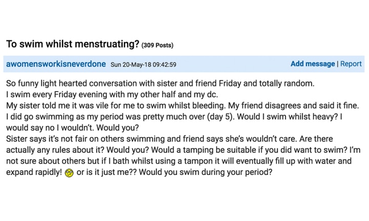 Mum who swims while on period without a tampon sparks controversy