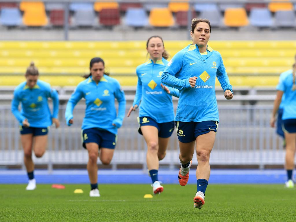 Katrina Gorry (front) and her Matildas teammates are preparing to face. Nigeria. Picture: dam Head