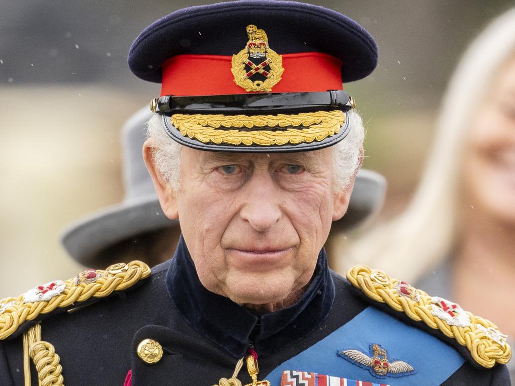 King Charles III at Royal Military Academy Sandhurst on April 14, 2023 in Camberley, England. Picture: Mark Cuthbert/UK Press via Getty Images