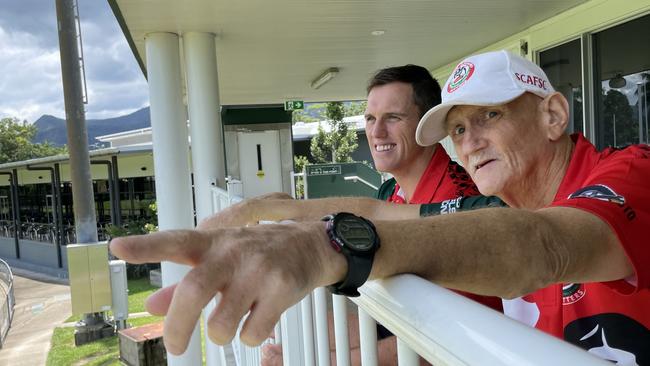 South Cairns Cutters AFL player Tyson Williams and committee member Rex Creed at Fretwell Park.