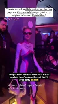 ‘Priceless’ moment Paris Hilton walks into Formula 1 Las Vegas Grand ...