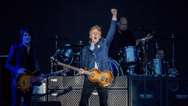 Paul McCartney performs at AAMI Park in Melbourne. Picture: Jake Nowakowski