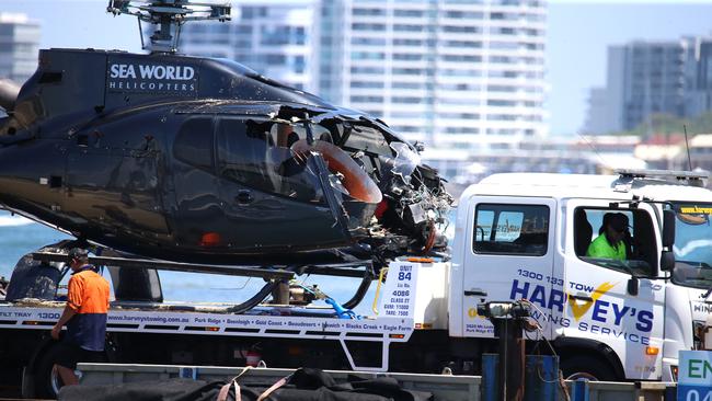 The second of two Sea World helicopters which were downed after colliding mid-air on Monday. Picture NewsWire / David Clark