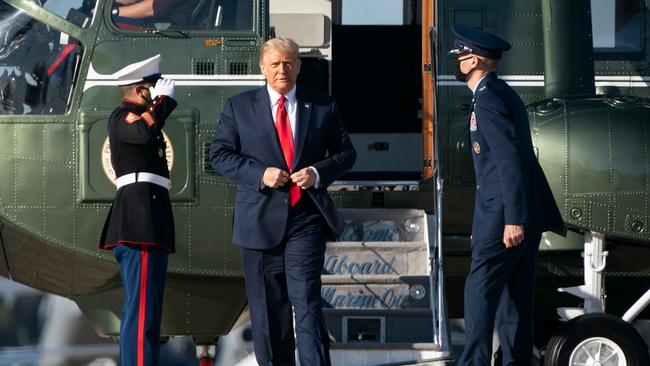 Donald Trump arrives at Joint Base Andrews in Maryland to board Air Force One for the flight to Des Moines, Iowa, on Thursday. Picture: AFP