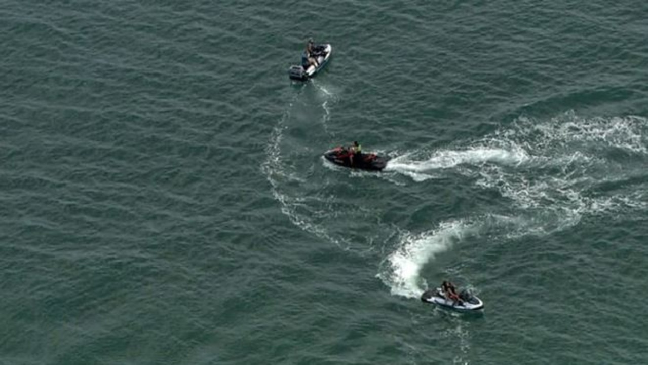 Water Police, Marine Rescue WA and Department of Primary Industries and Regional Development vessels scoured waters along with Surf Life Saving WA jet skis. Credit: 9 News