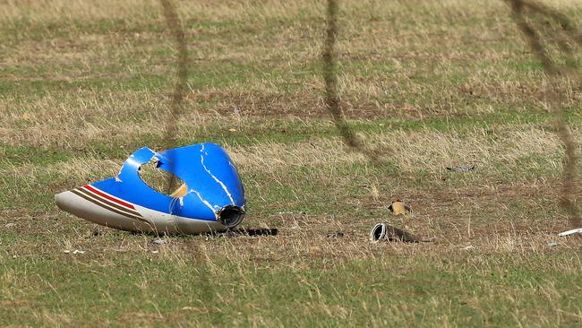 Debris from one of the planes can be seen scattered across a field. Picture: Mark Stewart