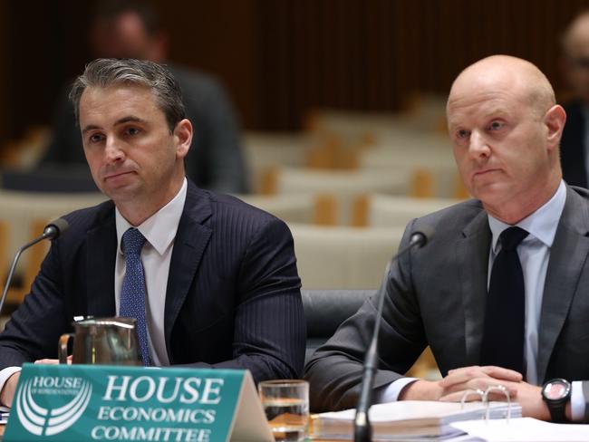 Matt Comyn with Ian Narev before House Economics Committee at Parliament House last year. Picture: Gary Ramage