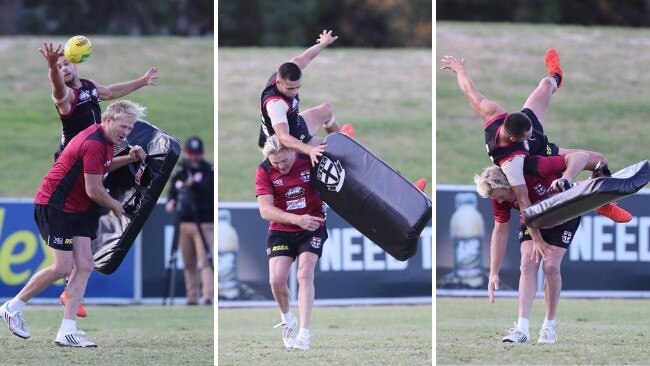 The Saints didn't hold back during new part-time forwards coach Dermott Brereton's first session at the club.